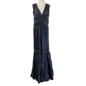 Jonathan Simkhai Tiered Sleeveless V Neck Maxi Dress Midnight Blue